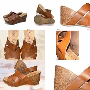 Blowfish Malibu Wedge Sandals Brown Cork Sole Resort Beach Vacation Women’s 7.5